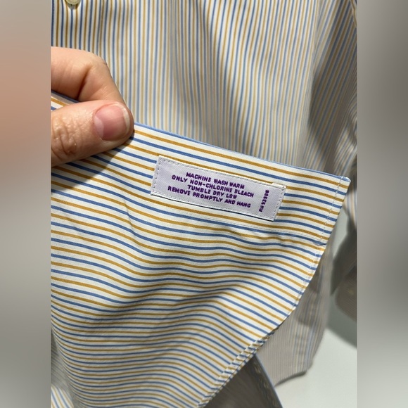 Brooks brothers classic non-iron supima cotton blue and gold stripe neck 17-35 - Picture 5 of 6